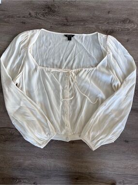 RW & Co Cream Square-Neck Button Front Blouse